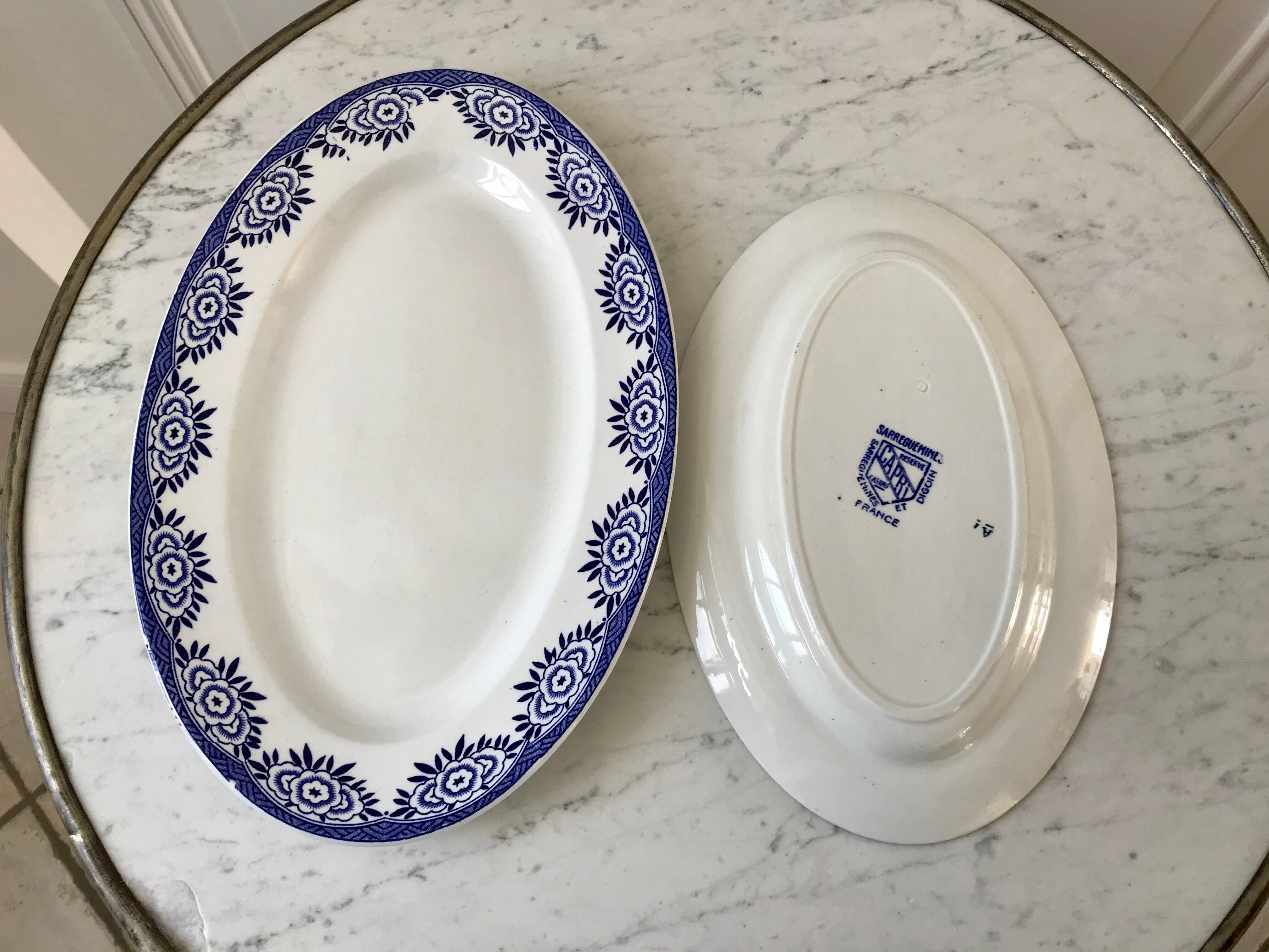 Duo of dishes Terre de Fer Sarreguemines model "Capri" Casino early twentieth century