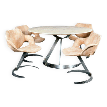 Ensemble table et chaises Euro Steel 1970 Space Age