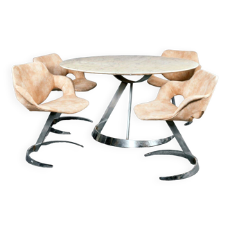 Ensemble table et chaises Euro Steel 1970 Space Age