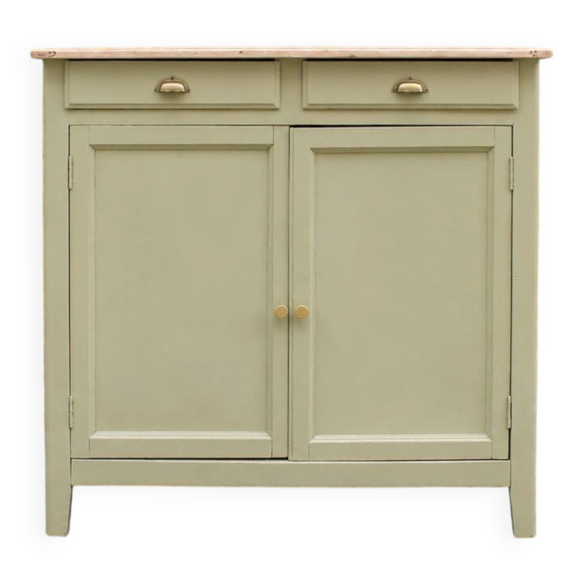 Renovated old Parisian buffet – Clay Green Envie & wooden top – 99 cm