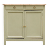 Buffet parisien ancien rénové – Vert Argile Envie & plateau bois – 99 cm