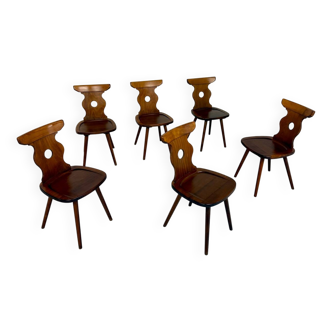 Lot 6 chaises bois massif design brutaliste des années 60 vintage bistrot