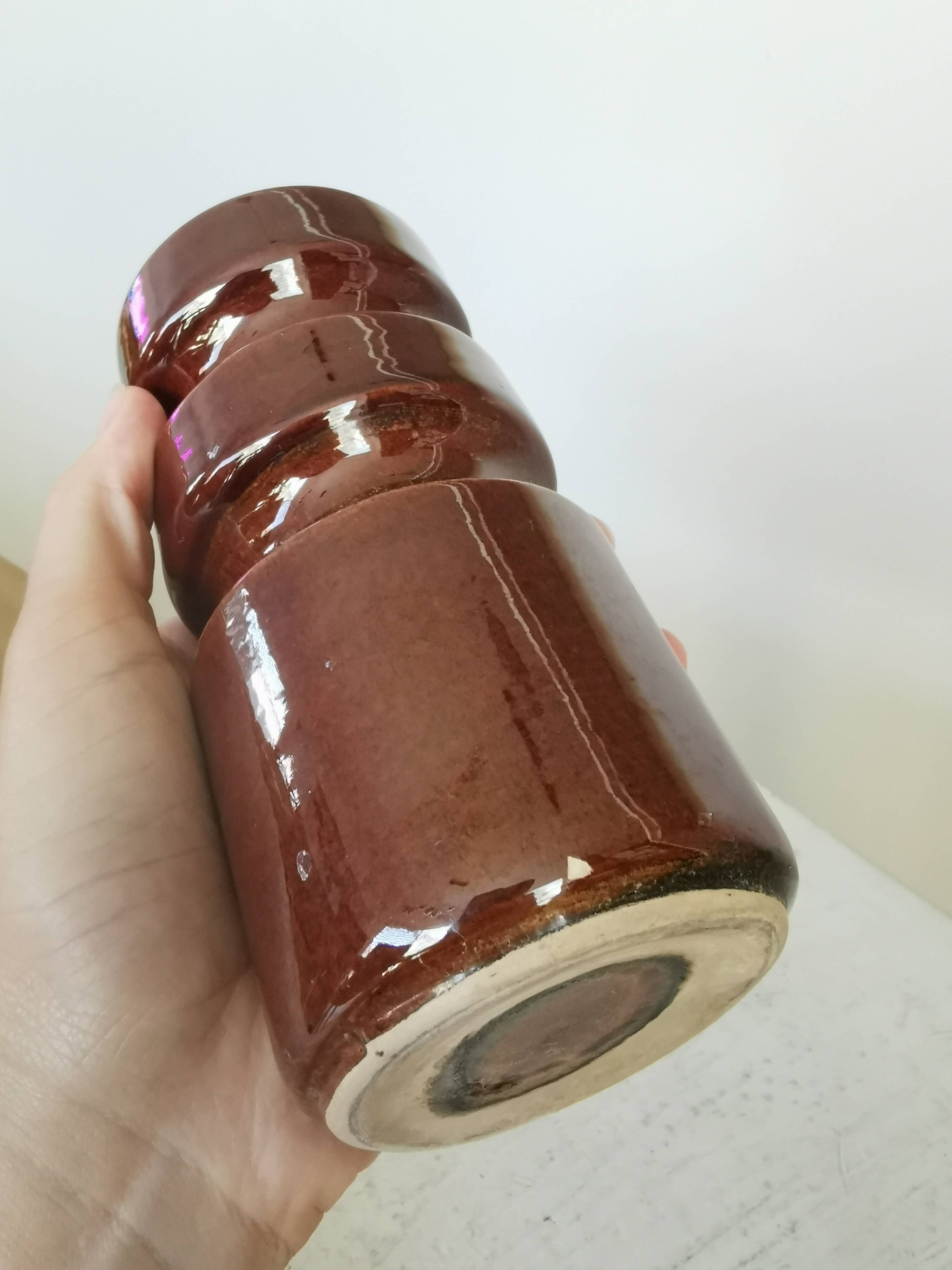 Mid-Century Modern Ceramic Vase: Glossy Brown West German Style, 6.3" Tall