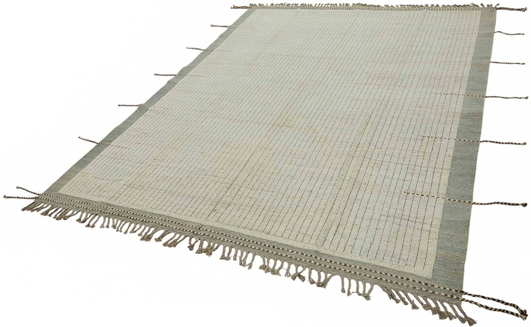 Tapis tribal unique noué à la main en laine beige 222 cm x 307 cm