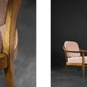 Pair of Mid-Century German Elegant Cherry Wood and Dusty Pink Fabric Armchairs