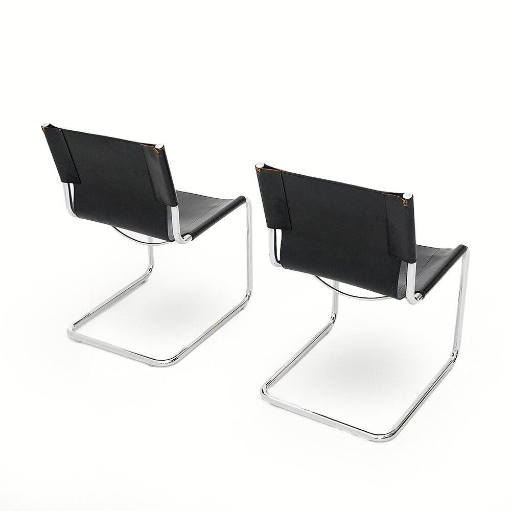 Pair of metal and leather chairs by Carlo Bartoli for T70, 1970s.