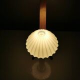 Vintage wooden tripod lamp with pleated glass lampshade, 1970