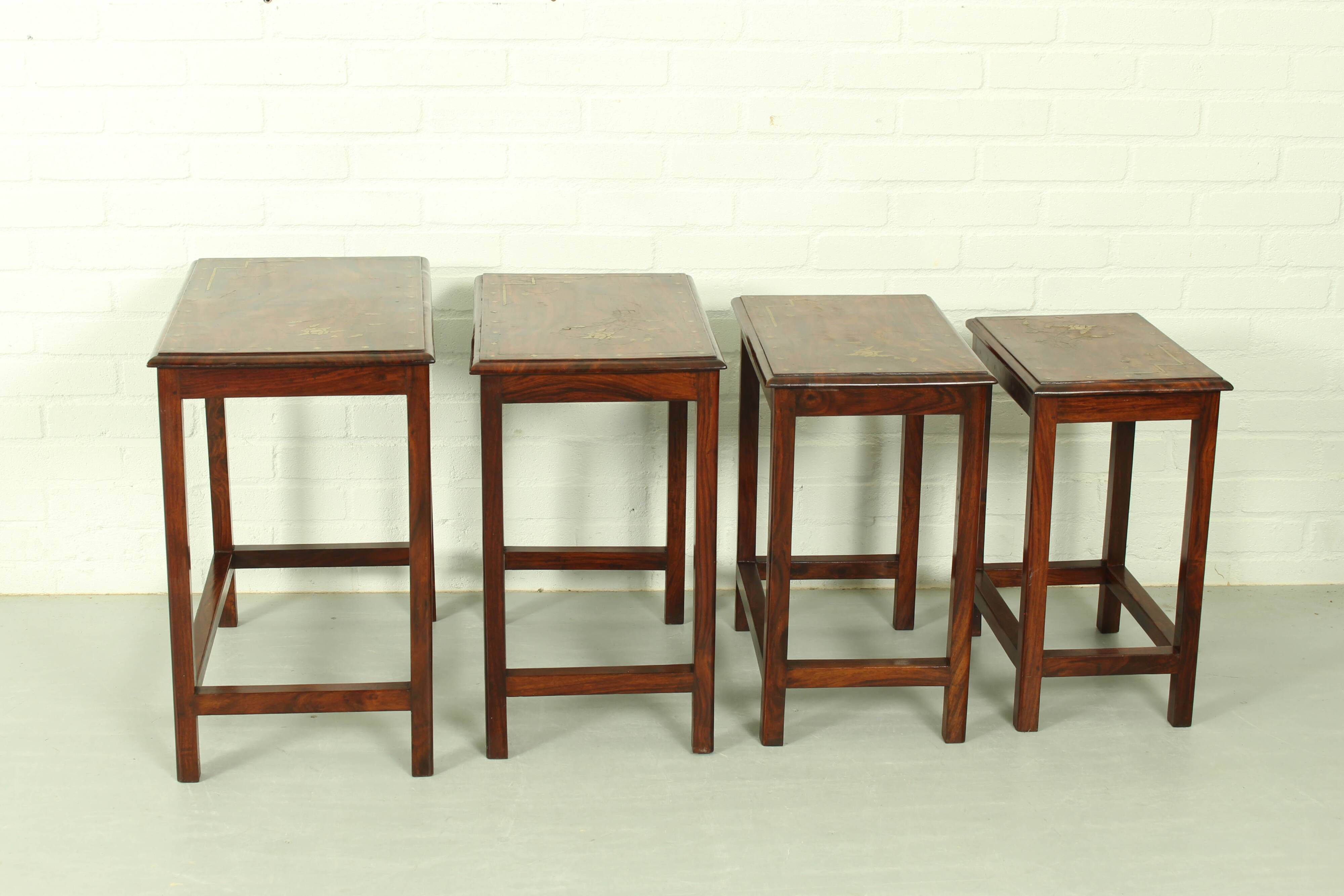 Italian Rosewood Nesting Tables with Copper Inlay