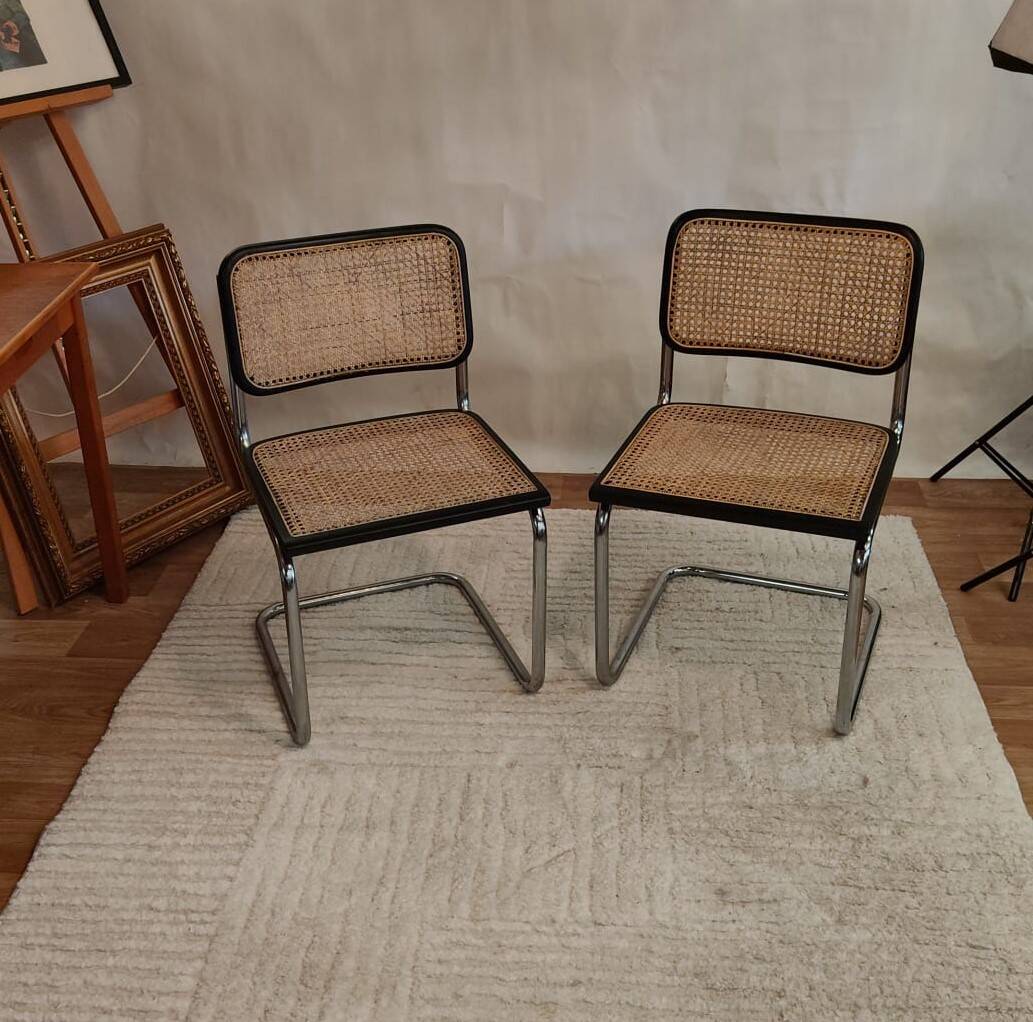 Chaise Cesca B32 noire de Marcel Breuer estampillée, Italie
