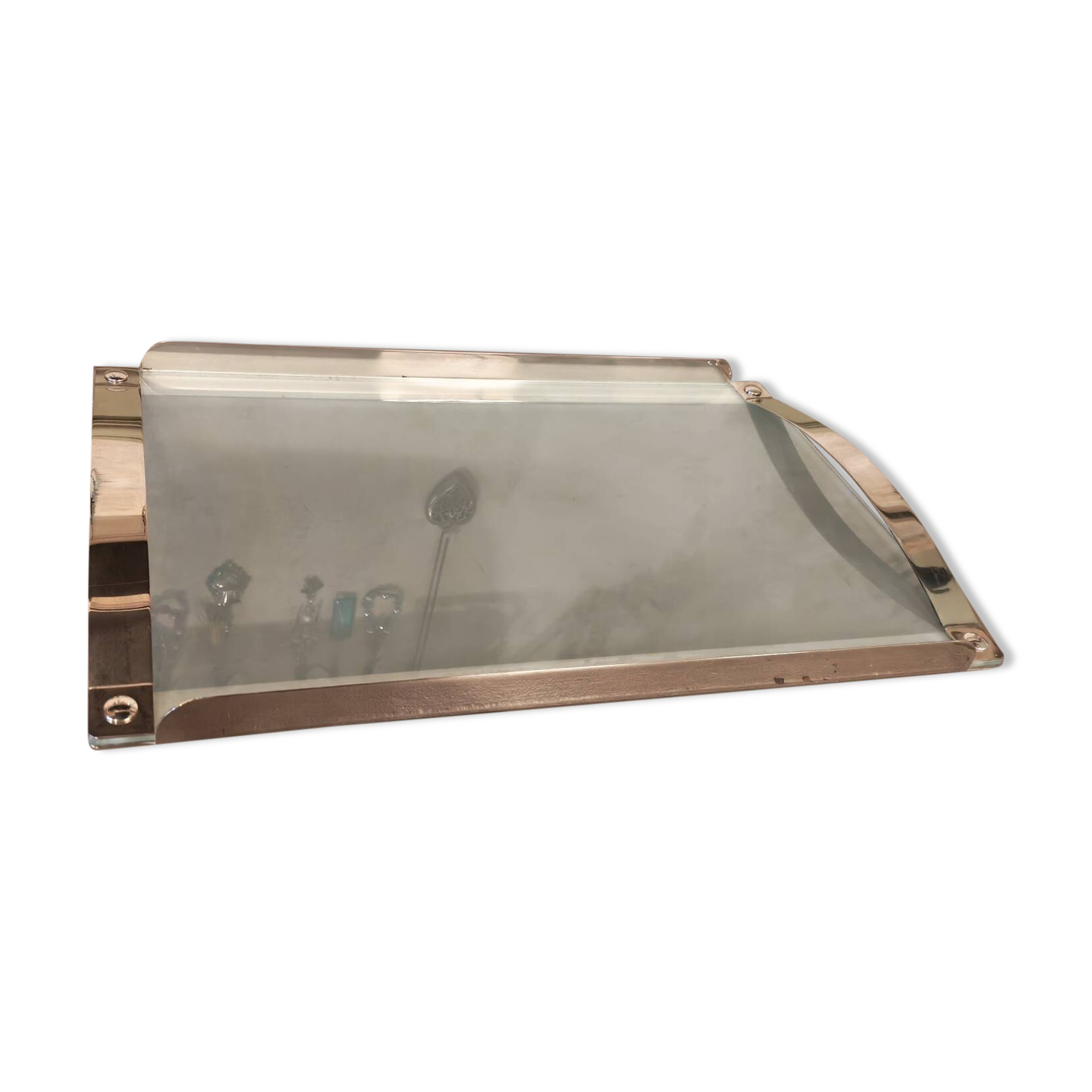 Chrome metal and glass vintage tray