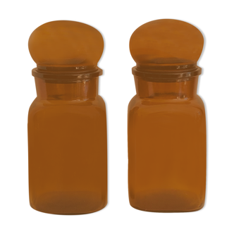 Pair of vintage amber glass jars