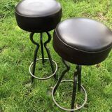 Vintage leather and wrought iron bar stools