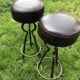Vintage leather and wrought iron bar stools