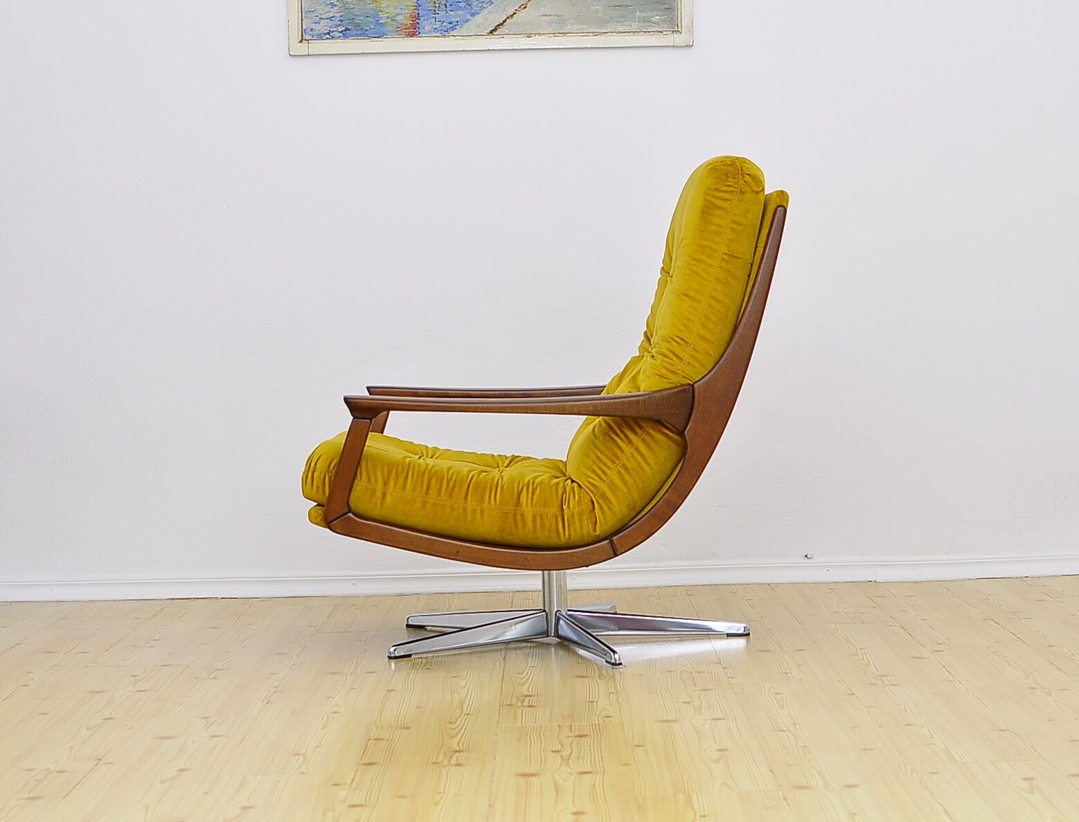 Swivel armchair in velor upholstery, 1970s