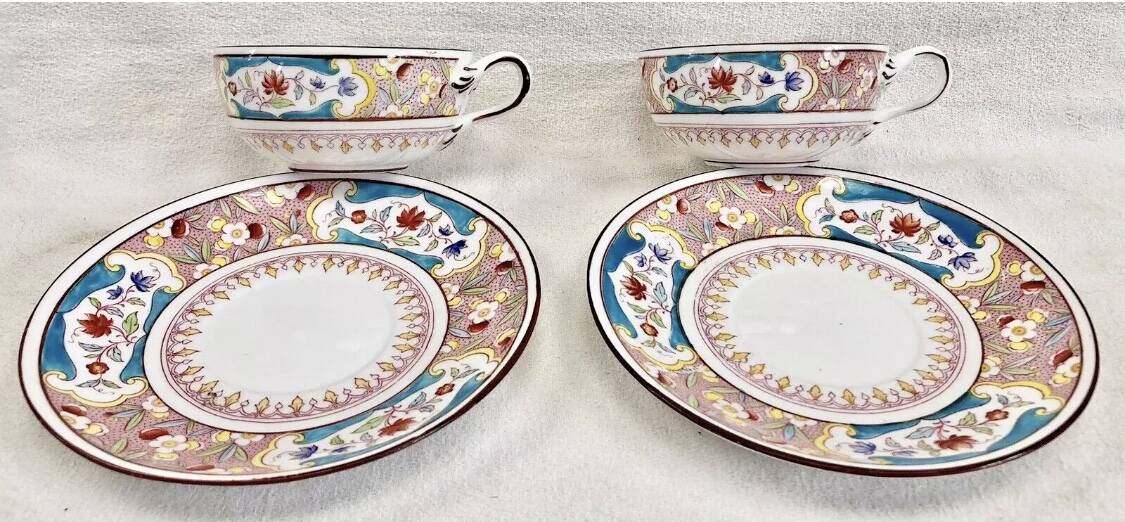 2 old Sarreguemines Minton porcelain tea cups + saucers