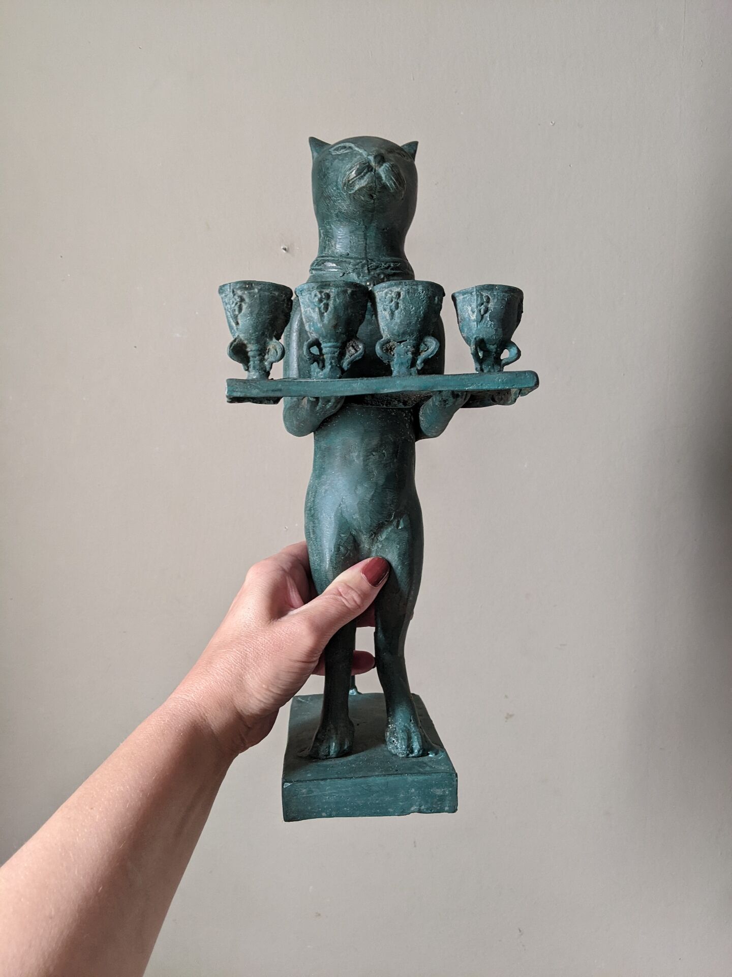 Antique metal cat candlestick