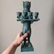 Antique metal cat candlestick
