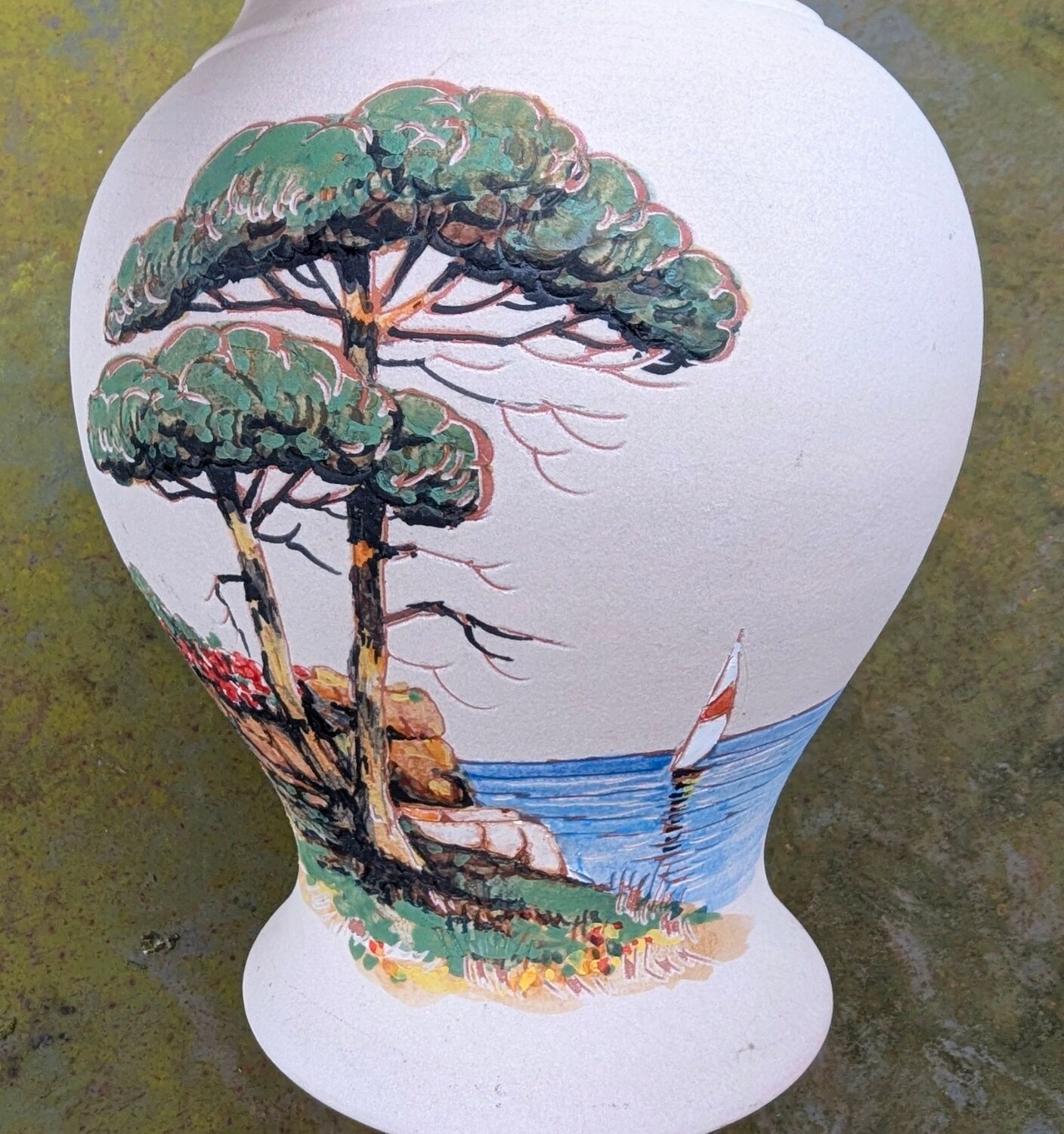 Beautiful Vintage Stoneware Vase Signed Engraved Vallauris Fonck and Mateo 50 60