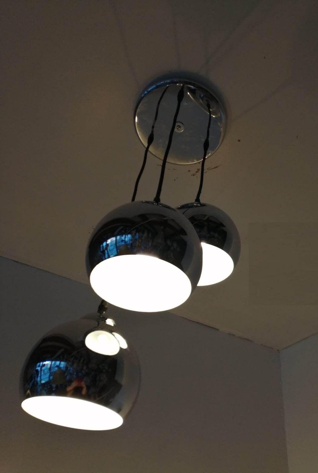 3 chrome balls pendant lamp 80s