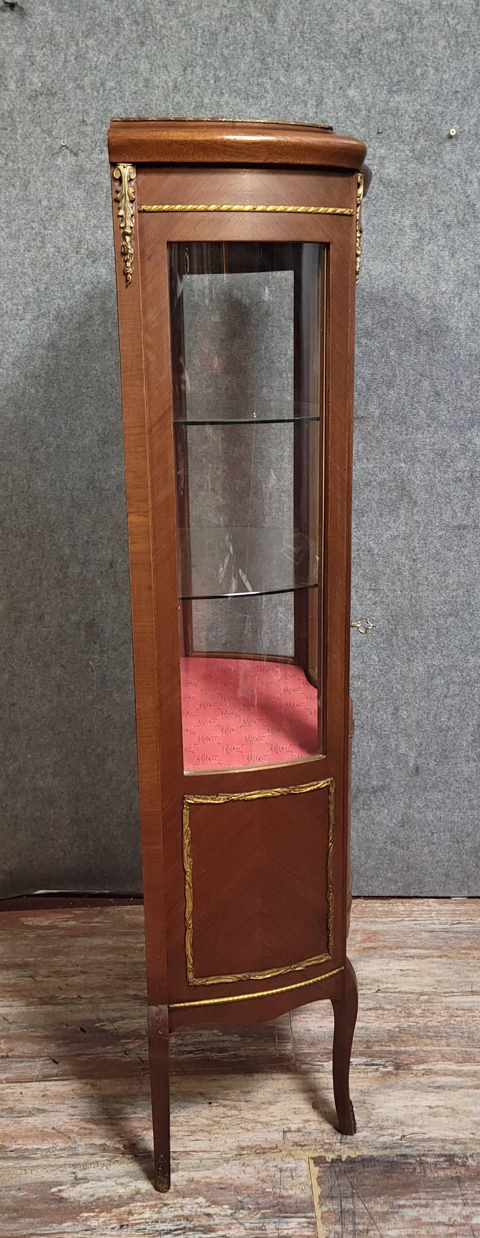 Antique Louis XV style display cabinet, in richly inlaid rosewood