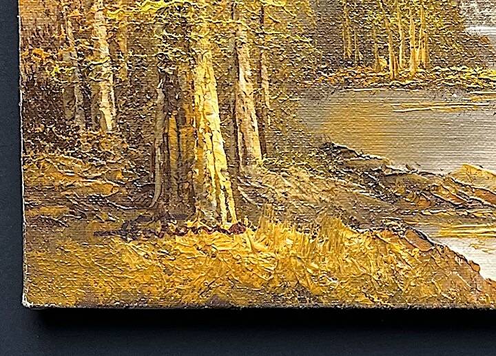 oil on canvas, river forest mountain