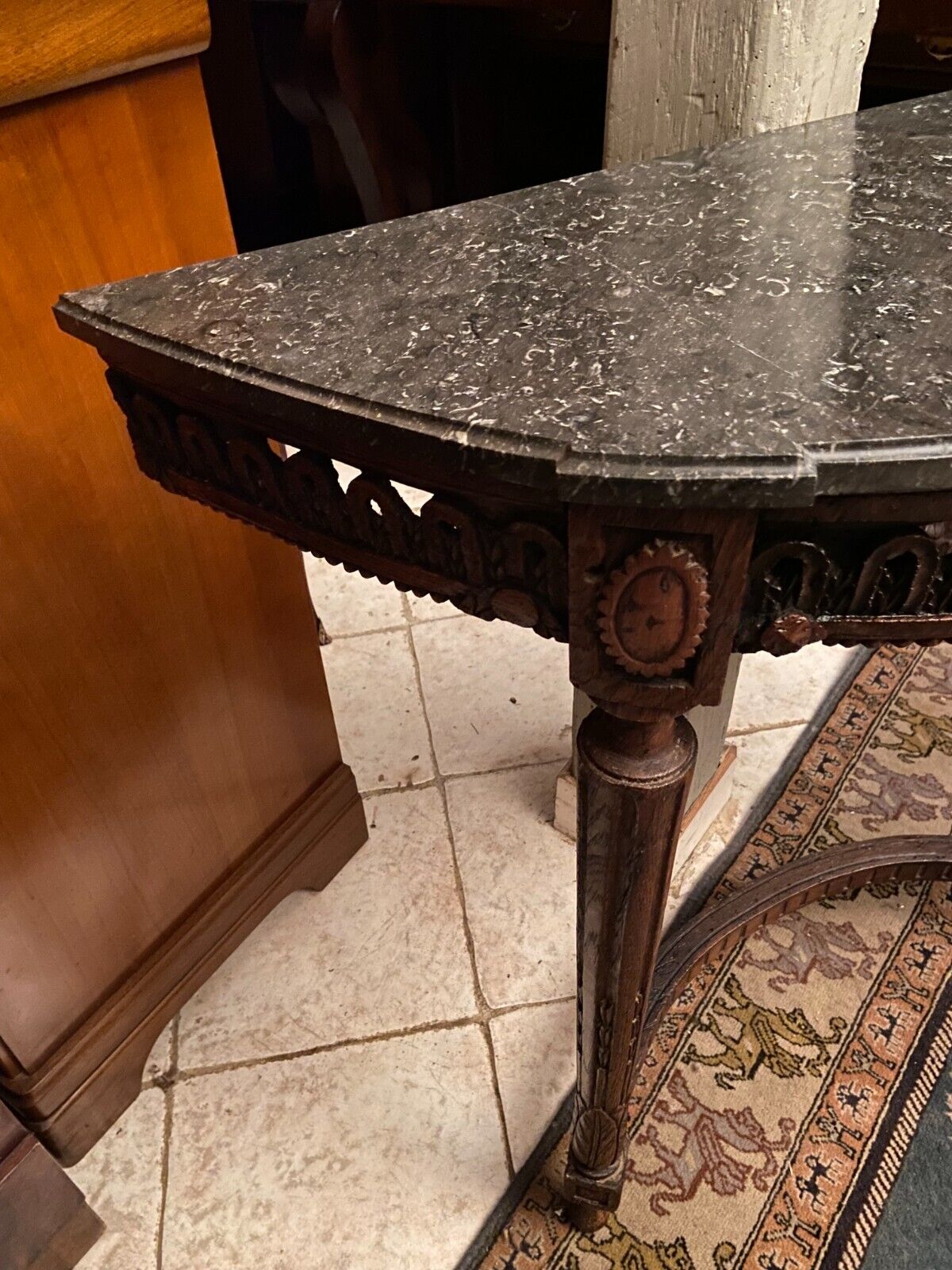 Half-moon console eighteenth century solid oak with carved decoration Louis XVI era