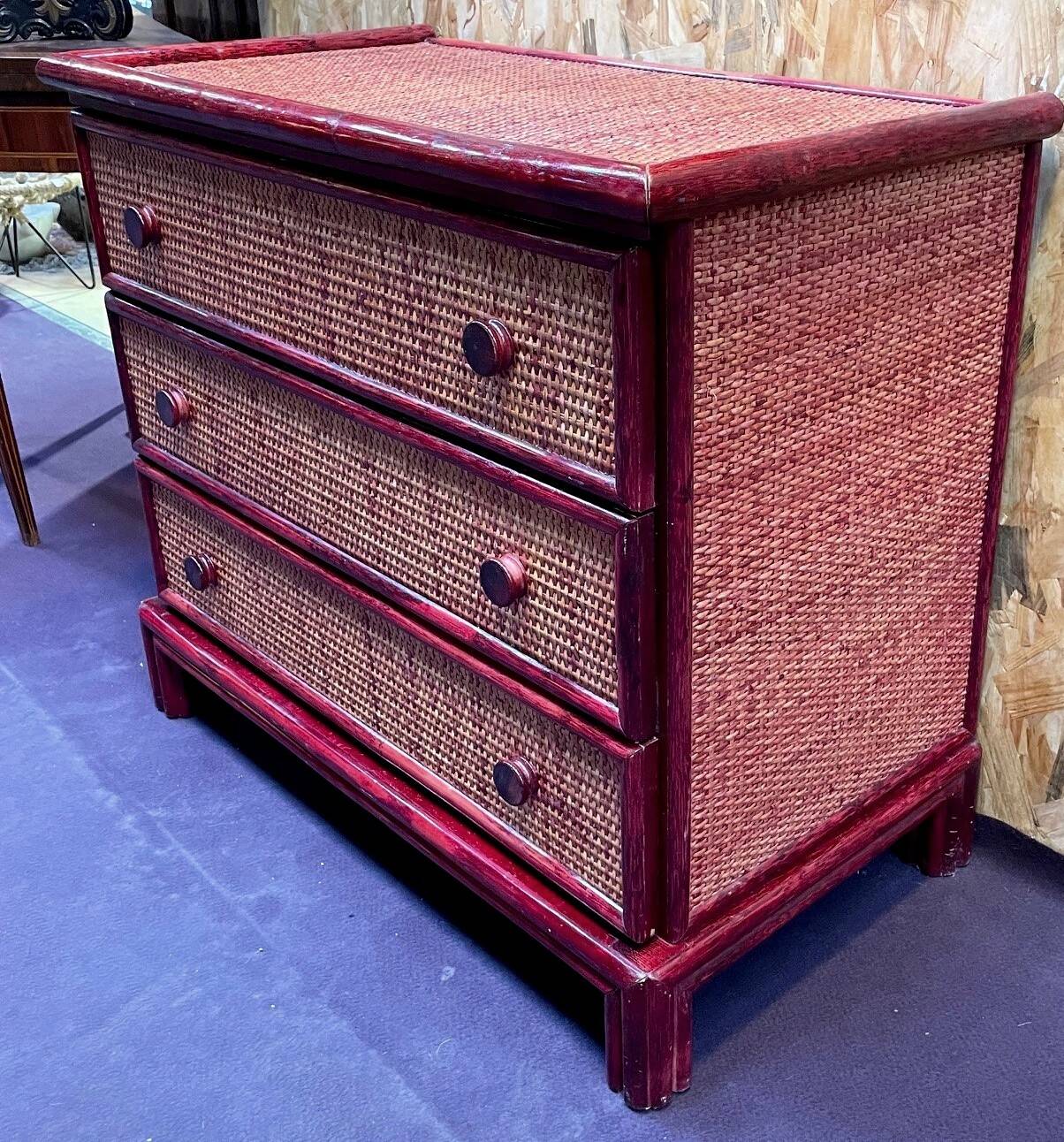 Vintage commode in rattan by Roche Bobois Maugrion from the 1980s.