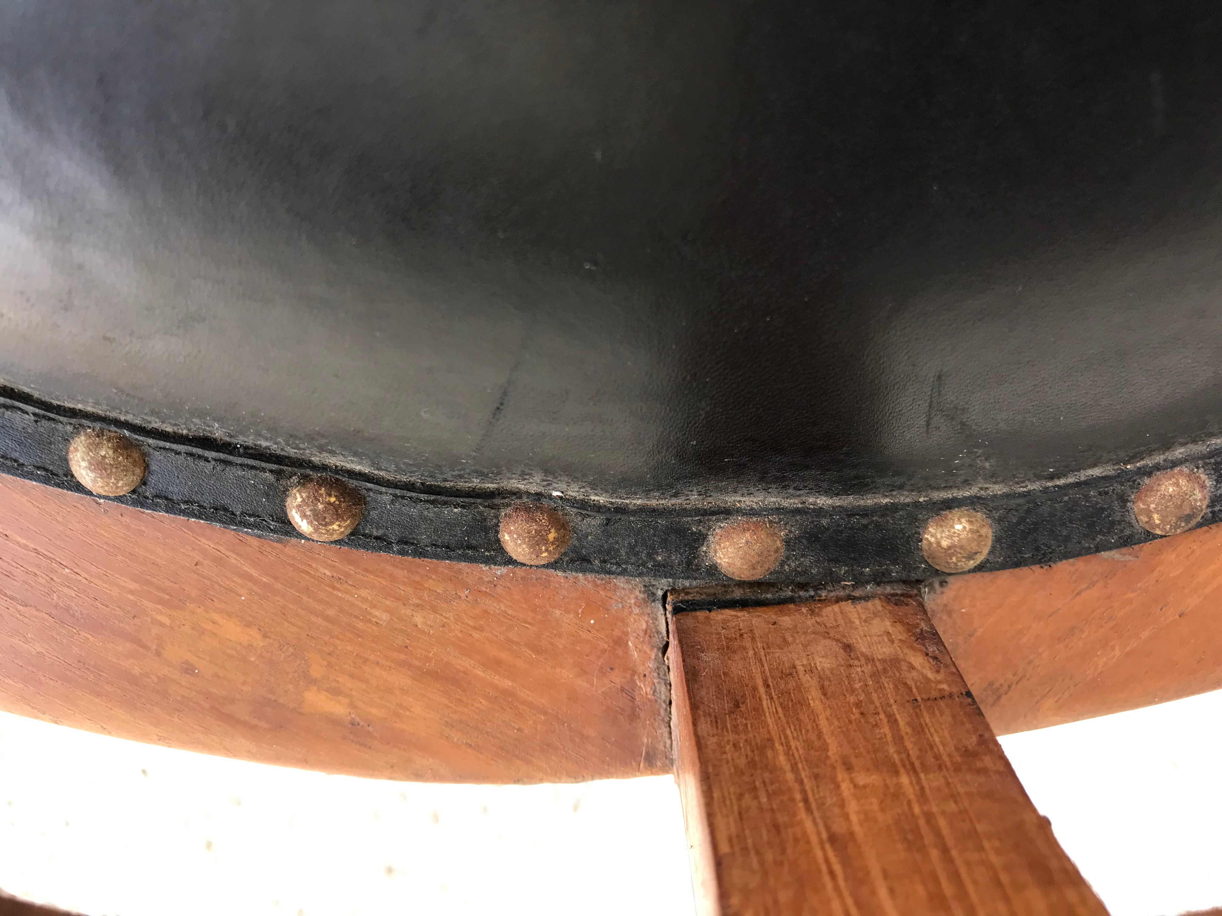 Art deco black leather office armchair