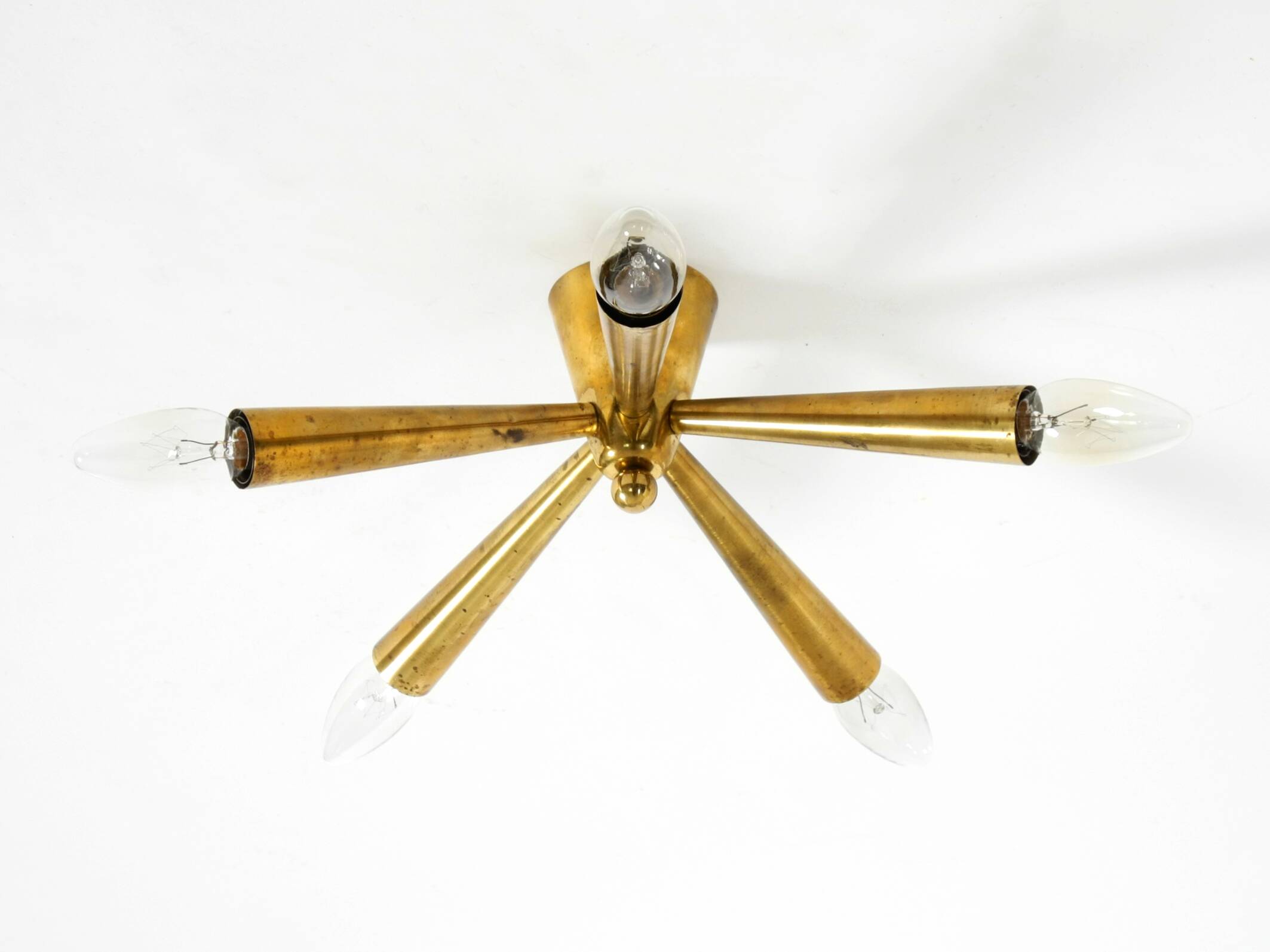 Original small mid-century modern brass Sputnik ceiling lamp with five arms