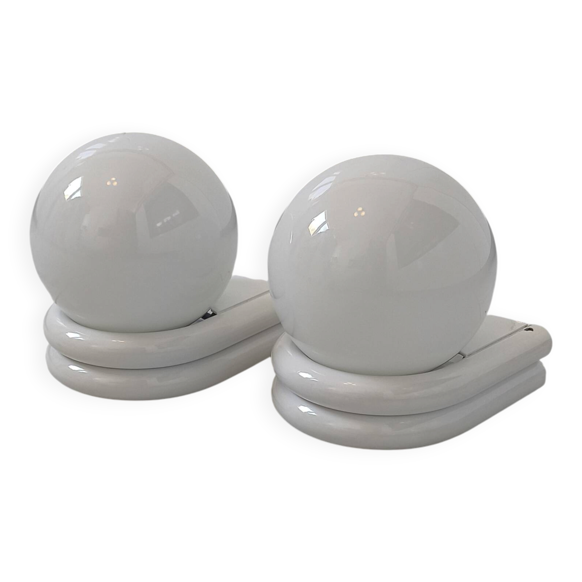 pair of 1980s wall sconces in metal and opaline