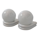 pair of 1980s wall sconces in metal and opaline