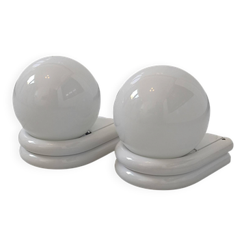 2 metal and opaline wall sconces, 1980s