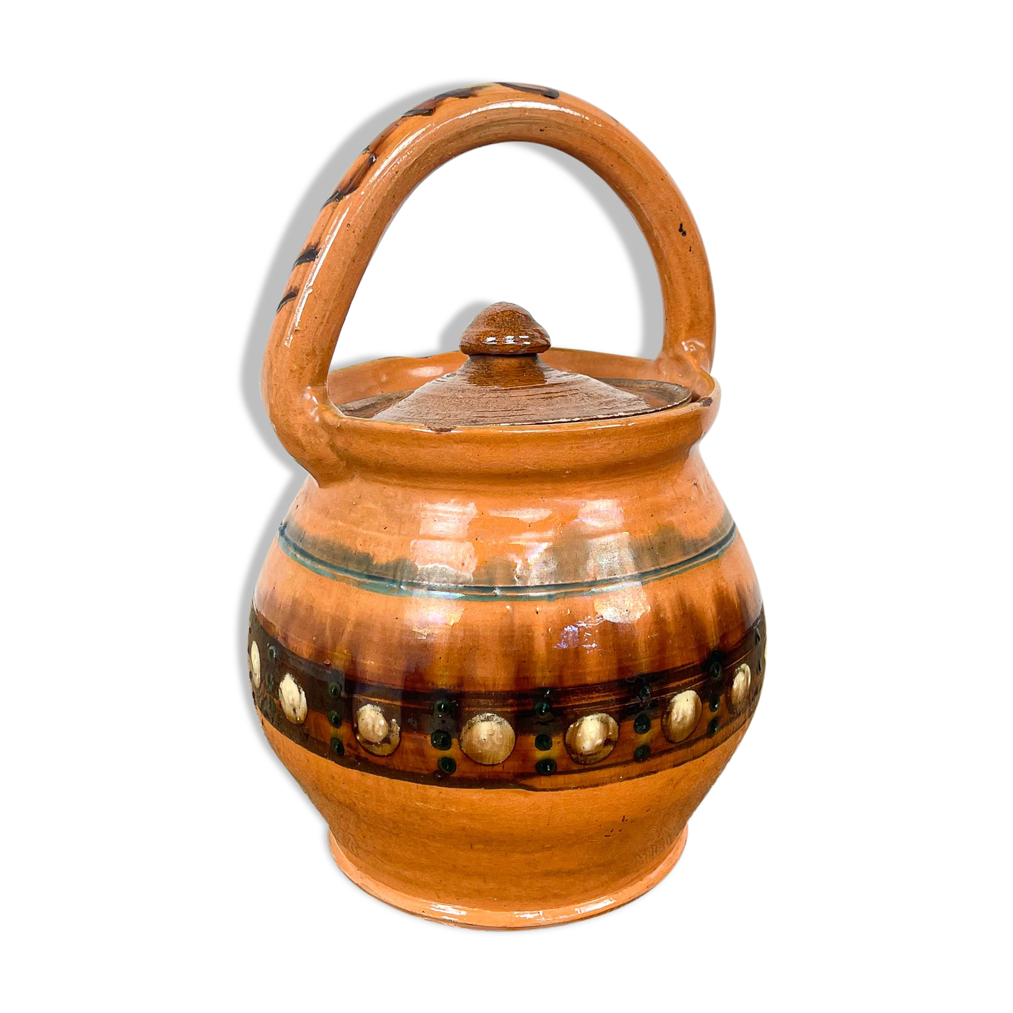 Glazed terracotta cooking pot 19th century orange