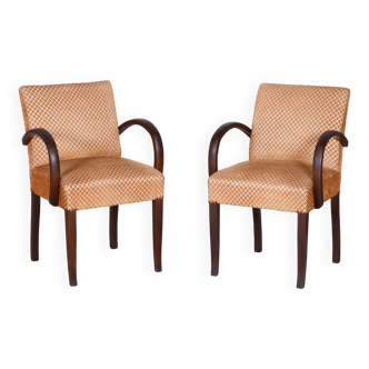 Original Walnut ArtDeco Pair of Armchairs, Jules Leleu, France, 1930s