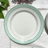6 assiettes plates badonviller en faïence blanche verte dorée