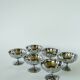 Set of 6 small, very elaborate stainless steel bowls with fine legs, mid-height, Design, 1970