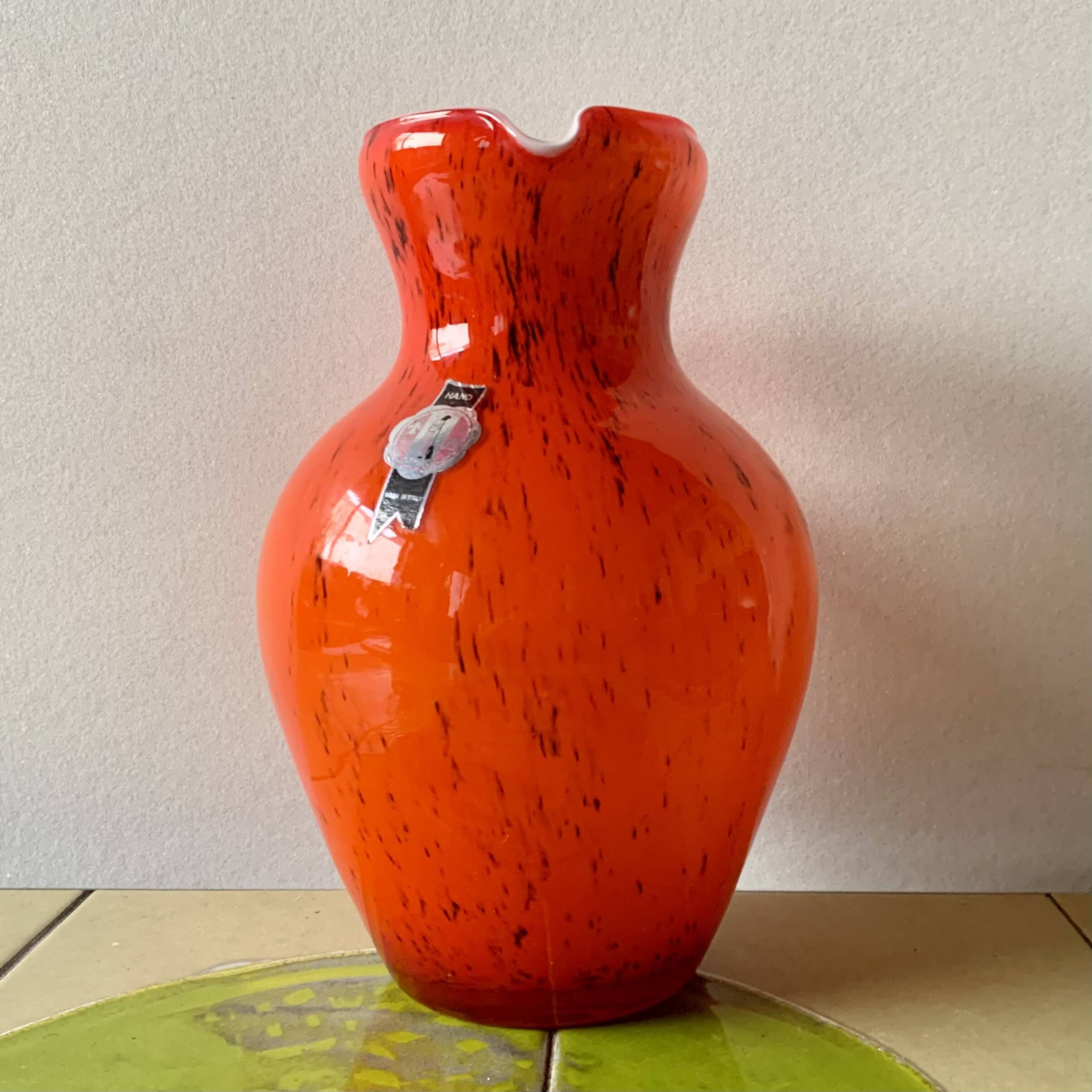 Vintage vase or pitcher in orange blown glass - Made in Italy