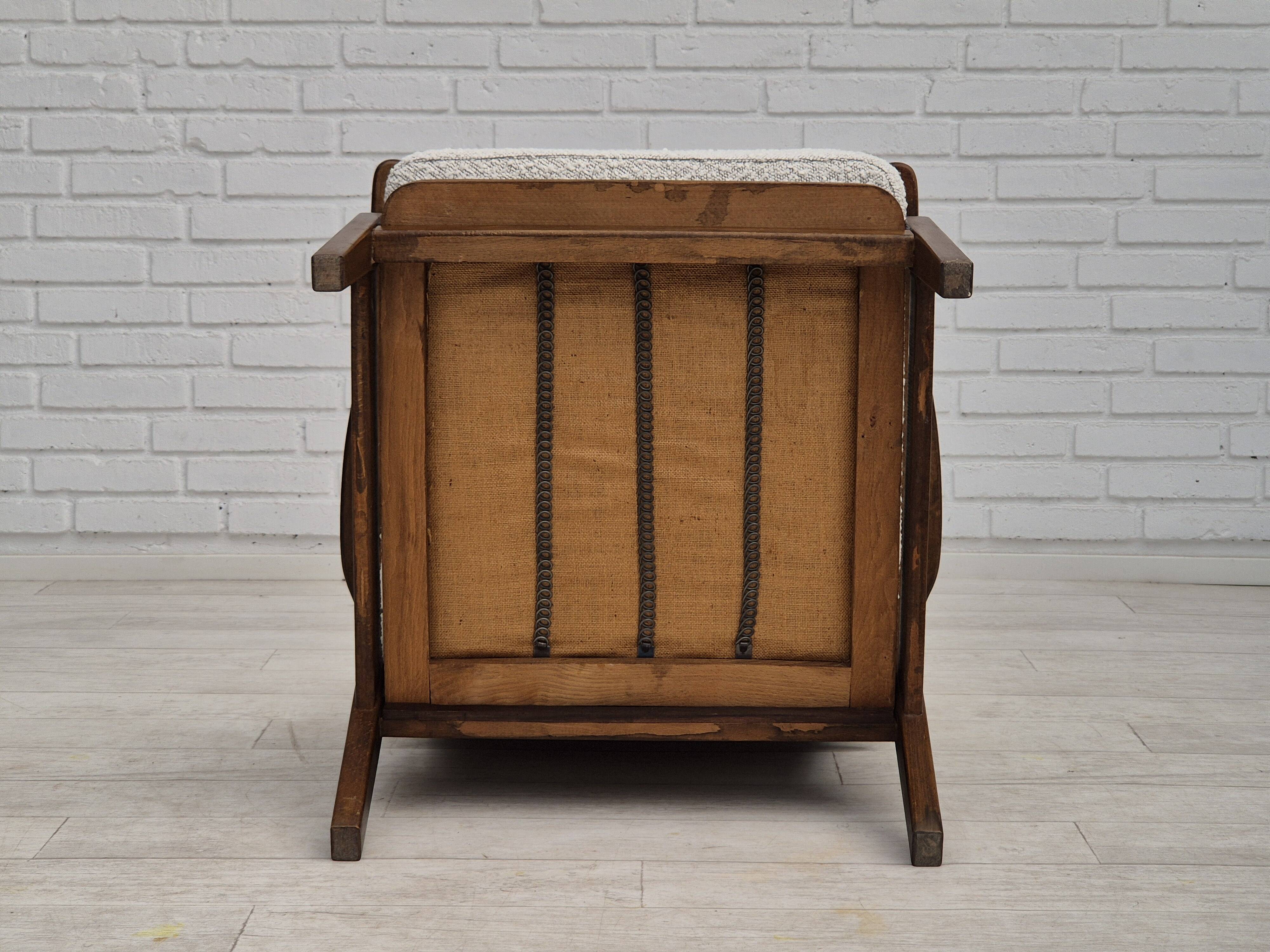 1960s, Danish armchair, refurbished, quality white/grey furniture fabric.