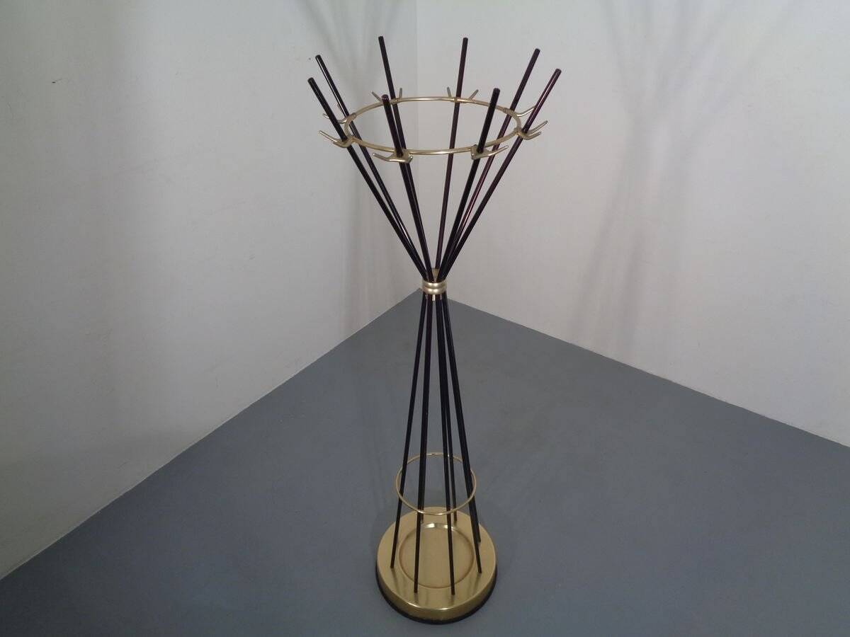 Italian copper and steel tubular coat rack, 1950s