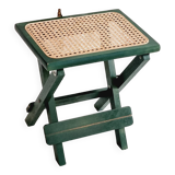 Small folding stool in green wood and cane