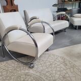 Sofa and armchair with chrome tubular structure modernist style