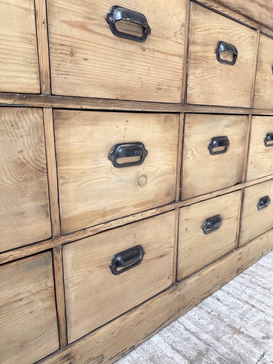 1950s pine workshop cabinet with drawers
