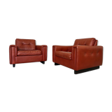 Vintage danish mid century cognac leather lounge chairs 1970,s