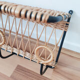 Rattan and metal shelf, coat racks, 50s
