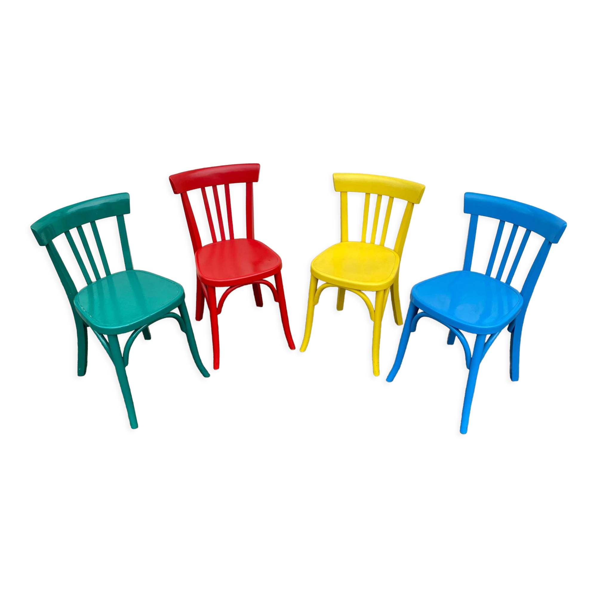 Set of 4 multicolored bistro chairs