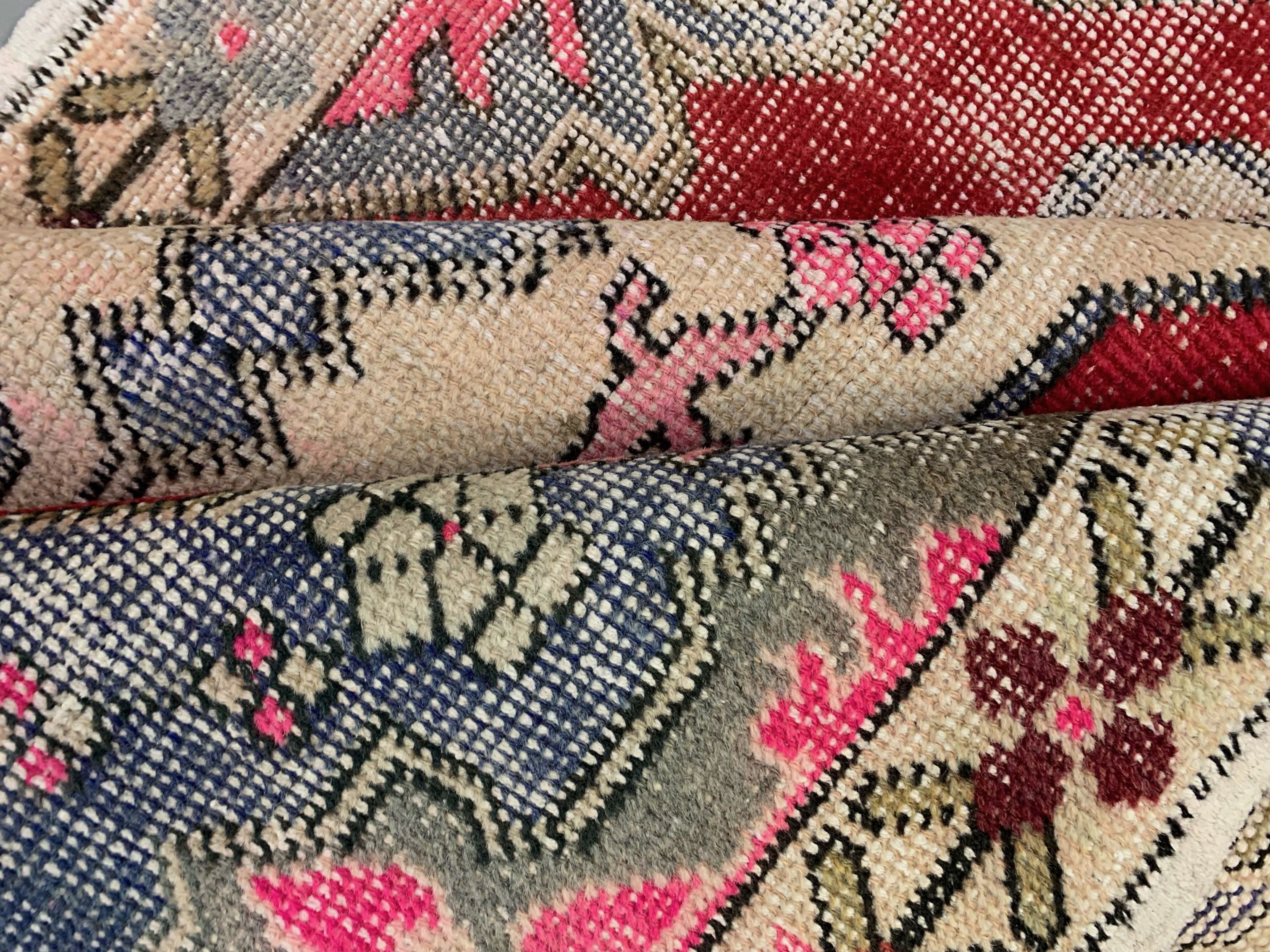 Vintage turkish oushak rug 225x130 cm shabby carpet ushak region medium