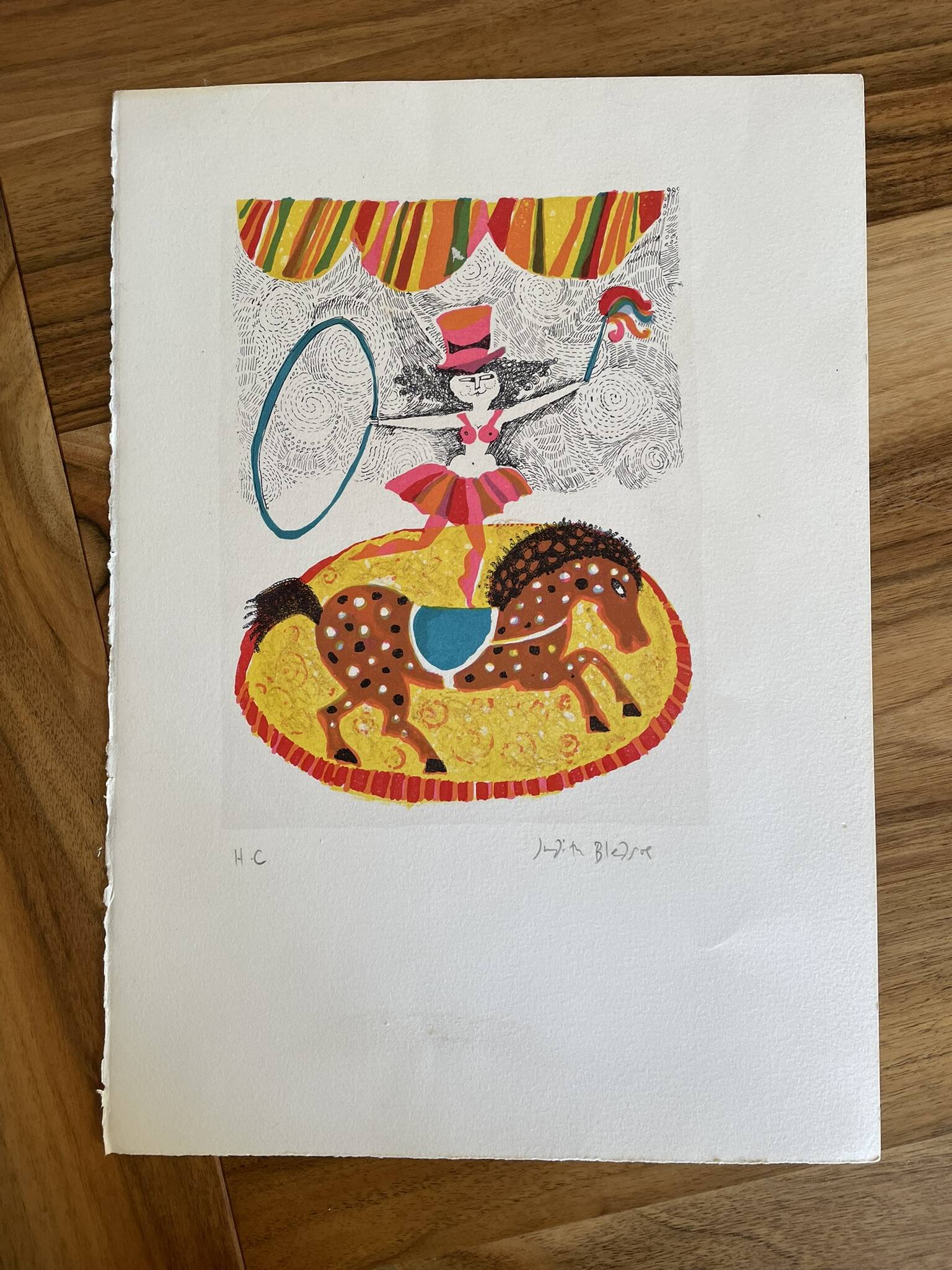 Original lithograph horse acrobat by judith bledsoe