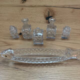 Antique condiment set, 6 pieces in cut crystal