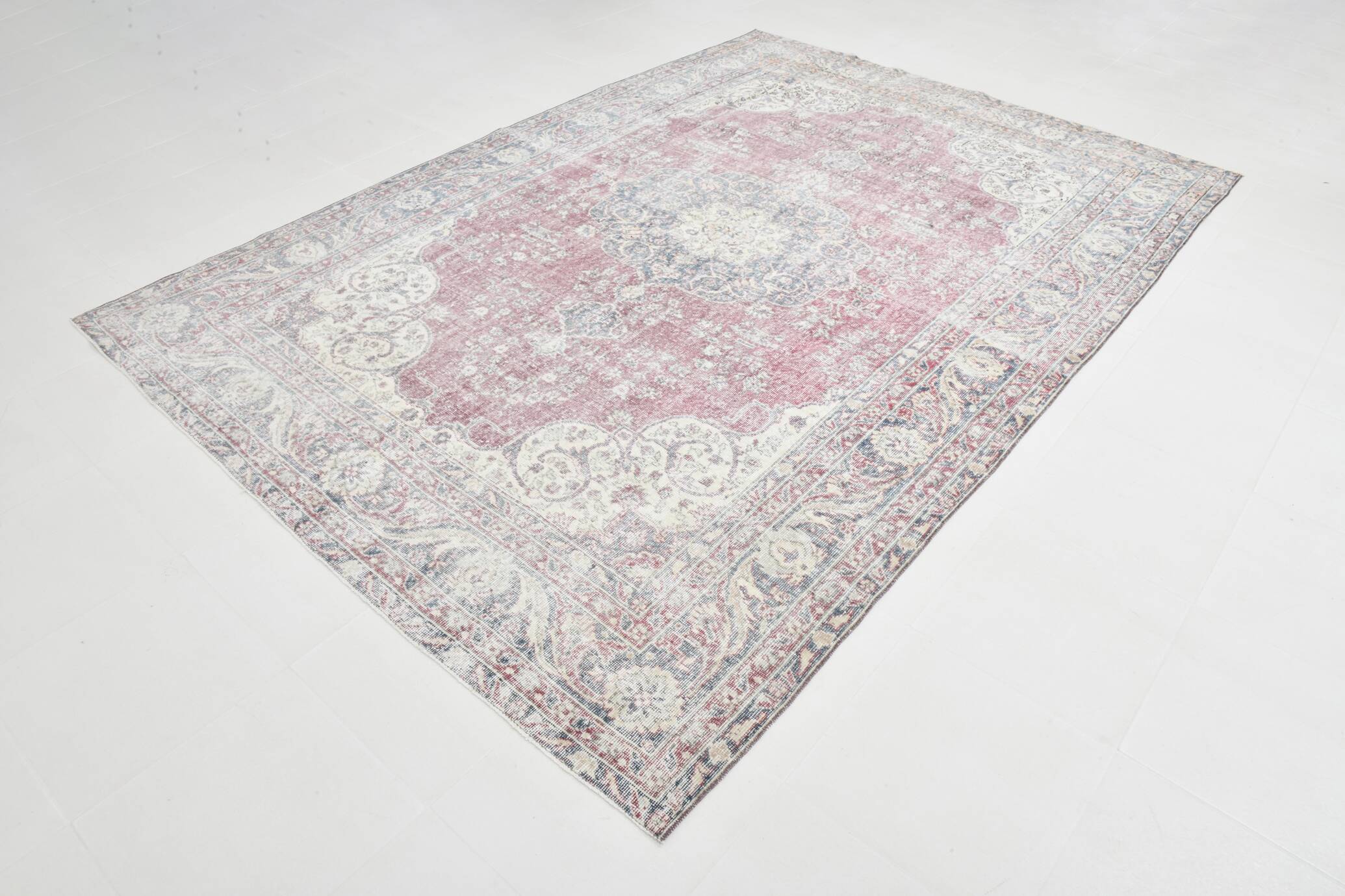 7x10 Faded Grey Beige Turkish Vintage Rug, 216x304Cm