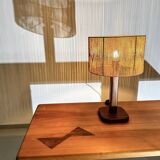 Vintage Pine & Teak Table Lamp with new Shade, 70s.